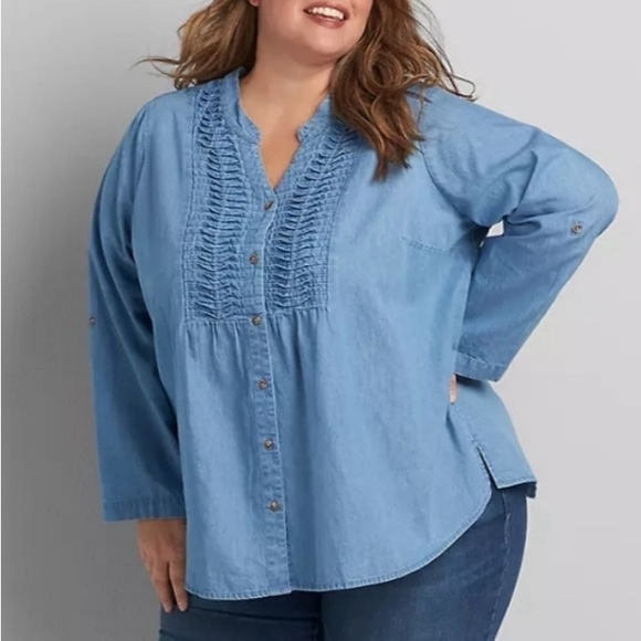 Lane Bryant Tops - Lane Bryant Pin-tuck Yoke Chambray Shirt